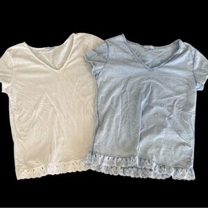 Andromede Paris T Shirts Women’s Small / Medium Short Sleeve Eyelet Hem Tee